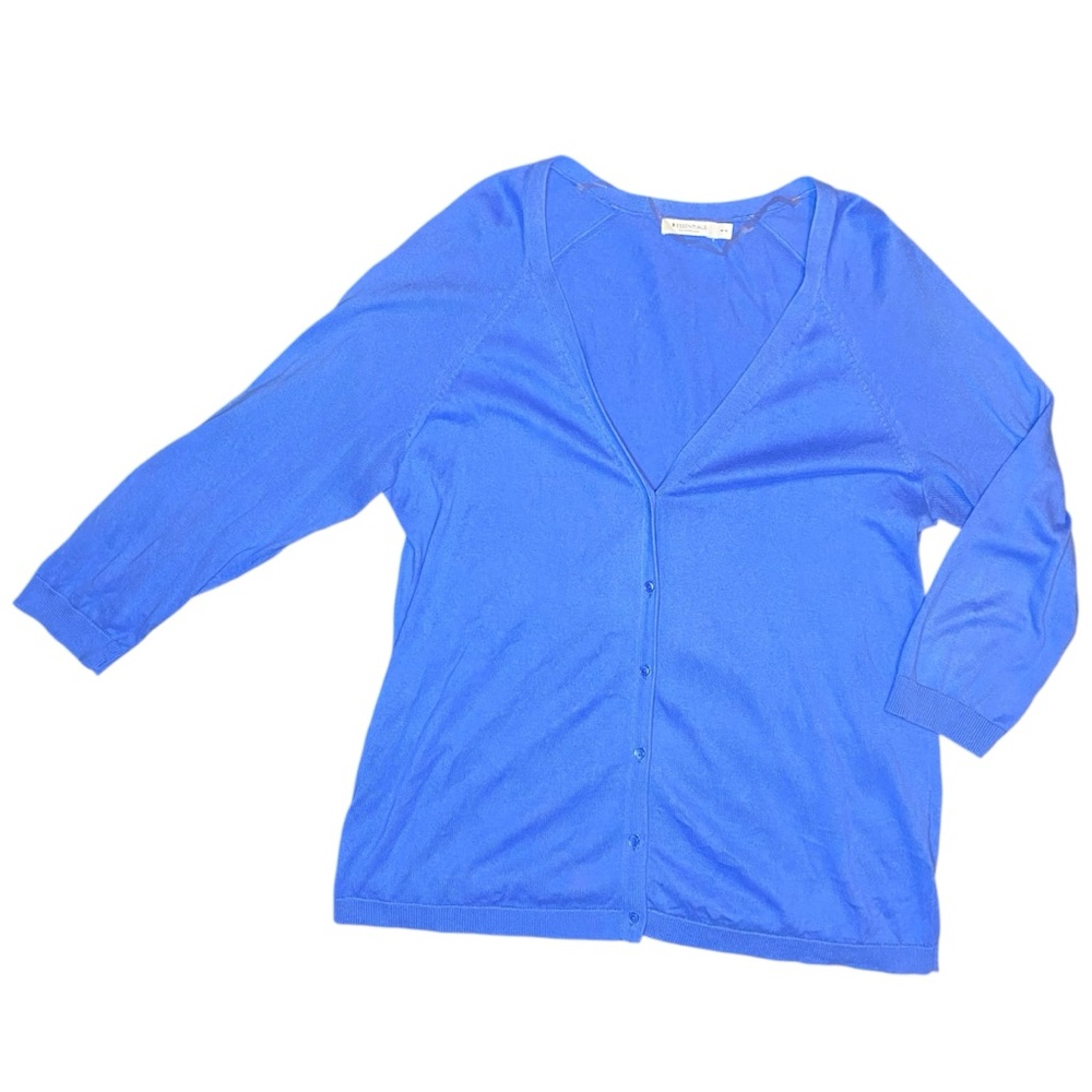 R Essentials Light Blue Lightweight Button Up Cardigan with 3/4 Sleeves